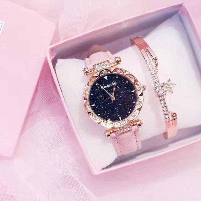 TOMTOP Quarzuhr, Roségold, Diamantbesetzt, Leder, Damen, Rosa - Bild 1