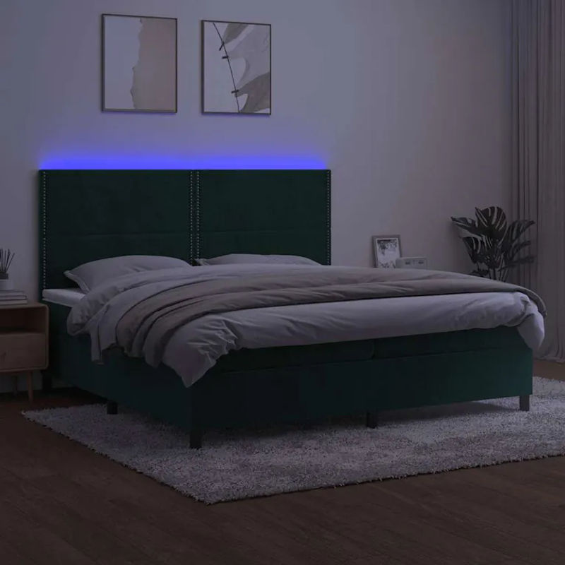 Vidaxl Kontinentalbett mit Matratze und LED in Grün aus Samt, B/T: 200 x 200 cm - Bild 2