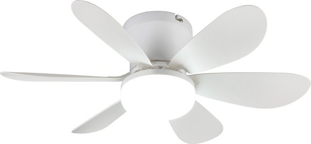LED Deckenventilator Lund von Reality Leuchten in Weiß matt mit Fernbedienung, dimmbar und Timer - Bild 1