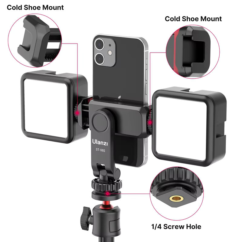 Ulanzi ST-06S Universal 360 Grad Handy Clip Halter mit 1/4 Zoll Schraube für Stativ Mount Adapter, Schwarz - Bild 6