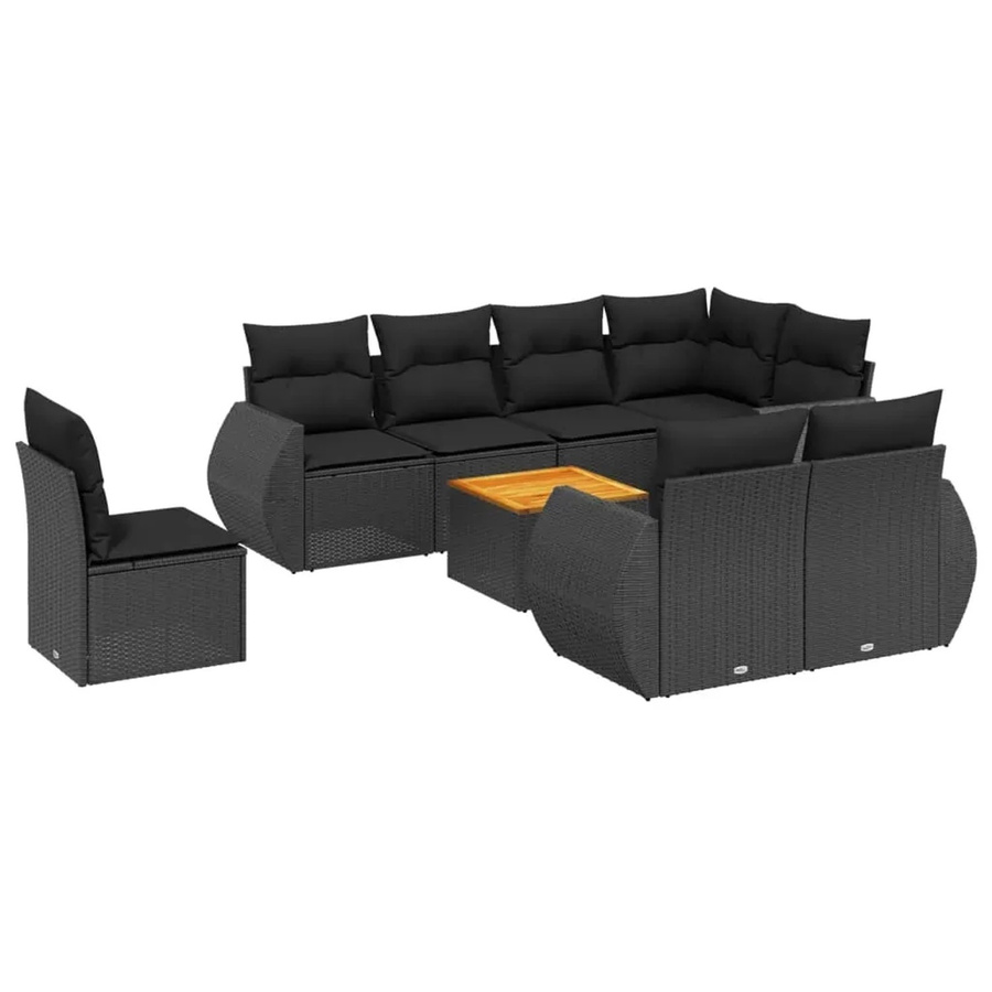 vidaXL 9-teilige Garten-Sofagarnitur aus Poly-Rattan mit Kissen in Schwarz - Bild 2