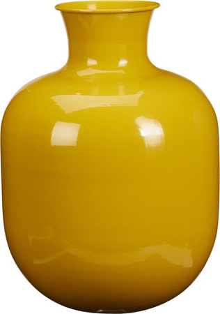 Gelbe Tischvase aus Metall in runder Form mit Höhe: 41,0 cm, Durchmesser: 30,0 cm