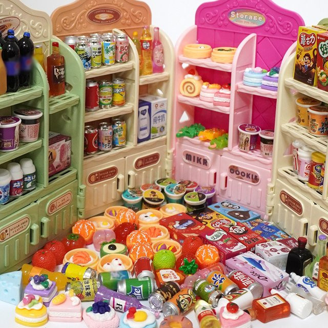 MSFTOYS Mini Lebensmittel Getränke Dessert Rack, Puppenhaus Küche Spielzeug, 30-teiliges Set - Bild 1