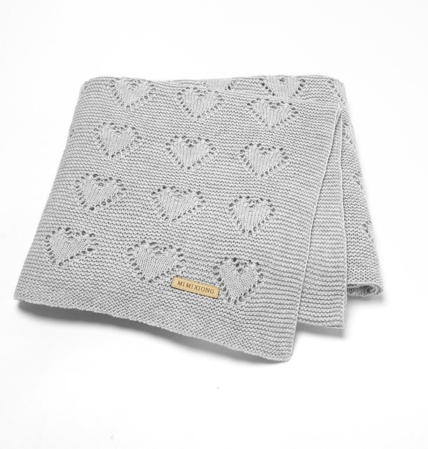 Mimixiong Baby Strickdecke aus Baumwolle für Neugeborene und Kinder, Grau, B x T: 100 x 80 cm - Bild 1