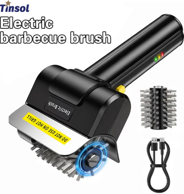 TINSOL Elektrische Edelstahl-Grillbürste, wiederaufladbare kabellose Reinigungsbürste in Schwarz - Bild 1