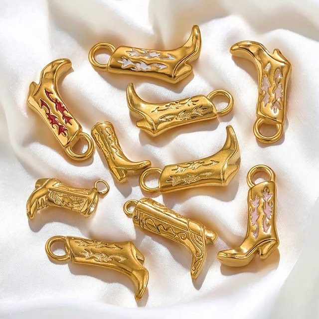 Aiovlo Stiefel Anhänger Emaille, Edelstahl, Vergoldet, Gold - Bild 1