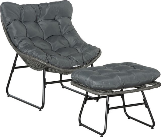 Outsunny Rattan Relaxsessel mit Fußhocker und Kissen in Grau, B/T/H: 69 x 76 x 70 cm