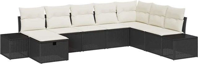 vidaXL Garten-Sofa-Set 8-teilig aus Poly Rattan in Schwarz mit Kissen und Ottoman in L-Form - Bild 1