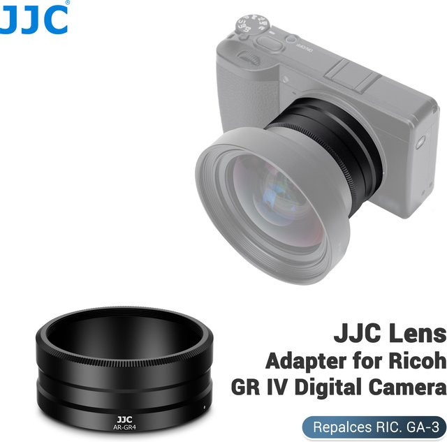 JJC Objektivadapter Ersatz für Ricoh GA-3, passend für Ricoh GR IV HDF Monochrome GR4, für GW-4 Weitwinkel-Konvertierungsobjektiv und 49-mm-Filteradapter, Schwarz - Bild 1