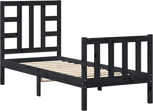 vidaXL Massivholzbett aus Kiefernholz mit Kopfteil in Schwarz, B/T/H: 80 x 190 x 80,5 cm - Bild 1