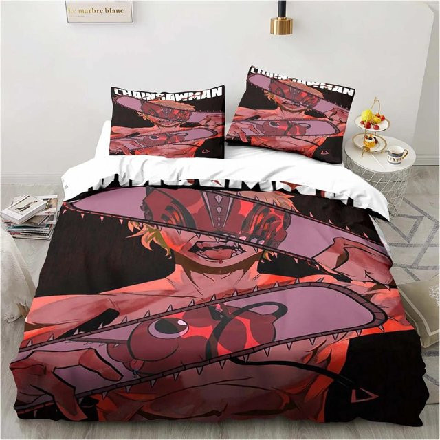 Chainsaw Man Bettwäsche-Set aus Mikrofaser, 3-teilige Anime Bettwäsche Kollektion in Multicolour, Bettbezug und Kissenbezüge, B/H: 133 x 70 cm - Bild 1