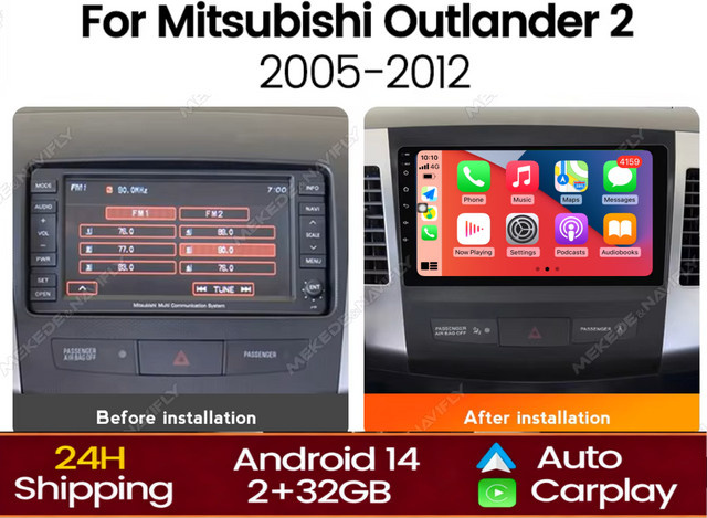 STRONGNAVI 2DIN Multimedia-Autoradio mit GPS und Wireless Carplay sowie Android Auto für Mitsubishi Outlander 2005-2011 in Schwarz - Bild 1