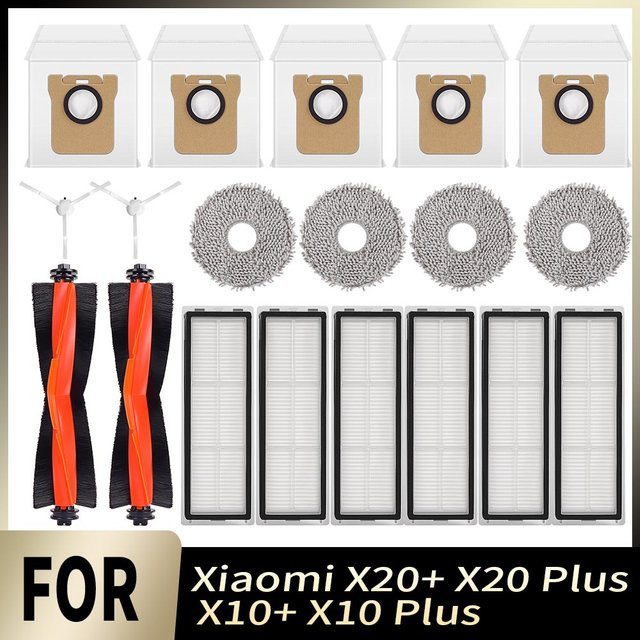WINDNINJA Zubehör Set für Xiaomi X10 Plus X10 X20 Plus X20 Roboterstaubsauger mit Seitenbürsten Mopps Staubbeuteln und Filtern - Bild 1