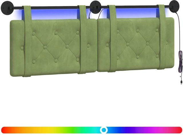 vidaXL Hängendes Kopfteil aus Samt mit integrierter LED-Beleuchtung, Hellgrün, B: 130,0 cm, H: 55,0 cm, T: 5,0 cm - Bild 1