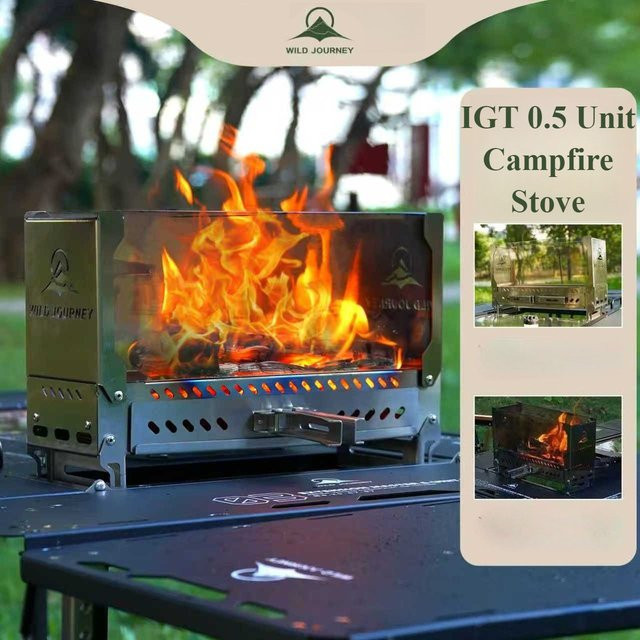 SmiloDon Camping Feuerschale IGT Half-Unit faltbarer Brennholzofen in Silber - Bild 1