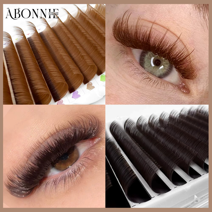 Abonnie Braune Ellipsen-Flachwimpern-Extensions, Mega-Volumen, Unisex - Bild 3