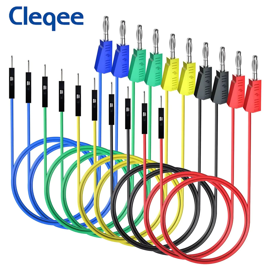 Cleqee P1532 Silikon-Jumperkabel Set mit Dupont-Steckern und stapelbaren Bananensteckern, 10 Stück, Mehrfarbig, 26AWG Draht für Steckbrett und Elektronik DIY - Bild 2