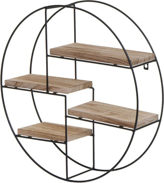 BERLINLODGE Wandregal Rund im Industrial Design aus Metall und Paulowniaholz, Farbe Natur/Beige/Braun, H x B x T: 45 x 45 x 11 cm - Bild 1