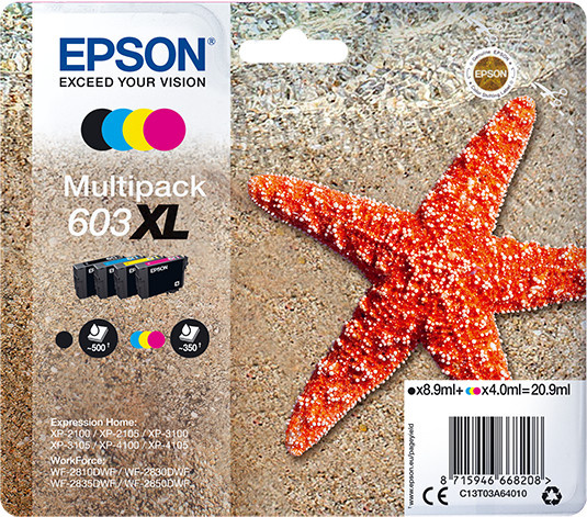 Epson 603XL Multipack Original Tintenpatronen in Schwarz, Gelb, Cyan und Magenta für Expression Home XP-2100, 2105, 3100, 3105, 4100, 4105 und WorkForce WF-2810, 2830, 2835, 2850 - Bild 1