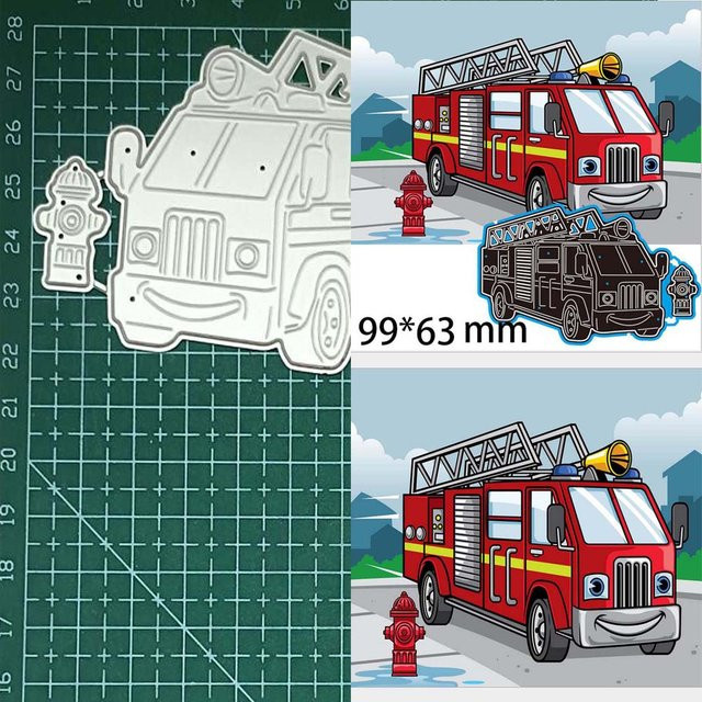 Metall-Schneidwerkzeug Feuerwehr Auto für Scrapbooking und DIY-Bastelarbeiten, Silber - Bild 1