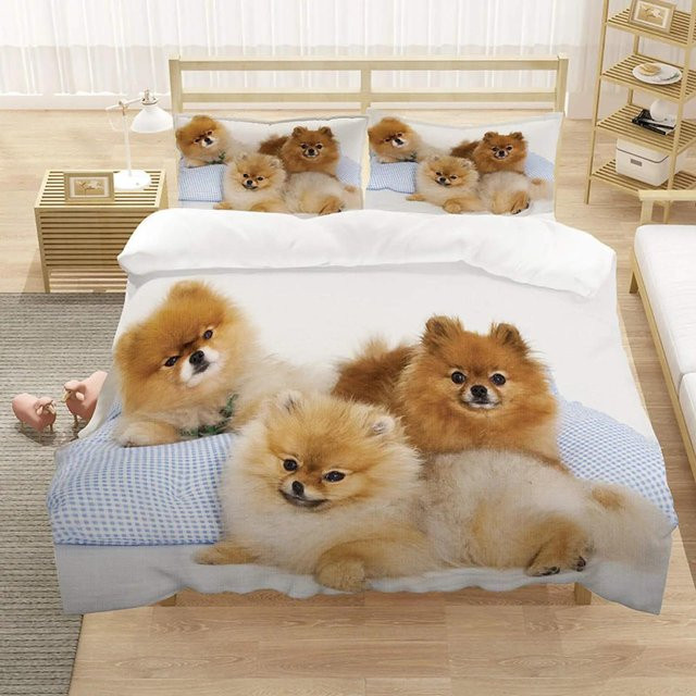 Bettwäsche Set Zwergspitz Hund König Königin mit Bettbezug und Kissenbezug aus Polyester, Bunt, Breite: 135 cm, Länge: 200 cm - Bild 1
