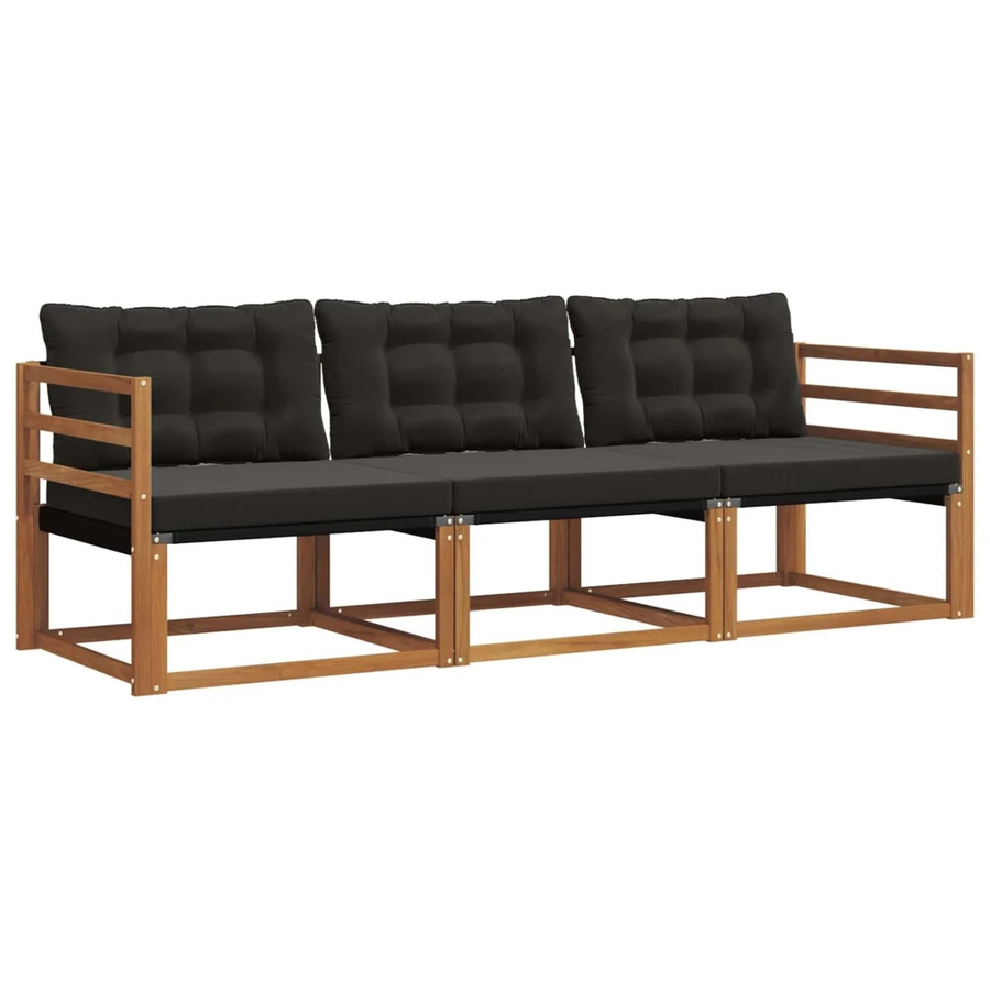 vidaXL Outdoor-Sofagarnitur 3-teilig aus Akazienholz mit Textilene-Bezug und Kissen in Braun und Schwarz - Bild 2