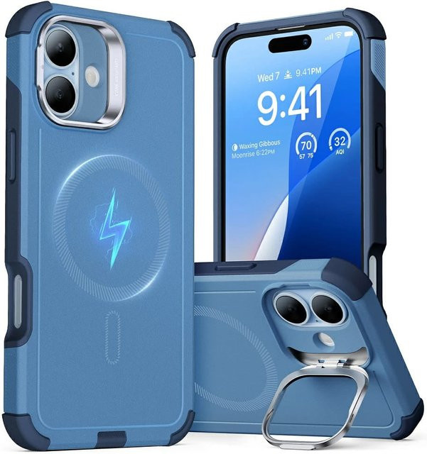 ESR Cyber Armor MagSafe Hülle für Apple iPhone 16 mit Kickstand, Blau - Bild 1