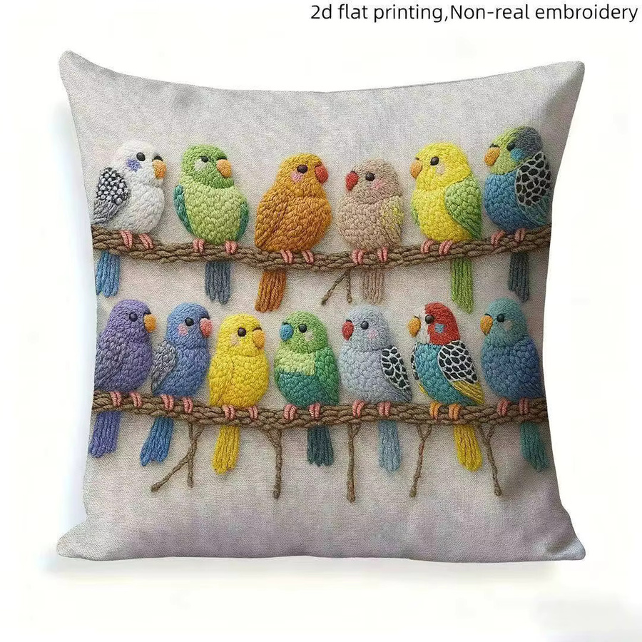 VIKAMA Handgefertigter dekorativer Kissenbezug mit buntem Vogel-Motiv im Boho-Stil, Farbe: Mehrfarbig, B/T/H: 30 x 30 x 30 cm - Bild 2