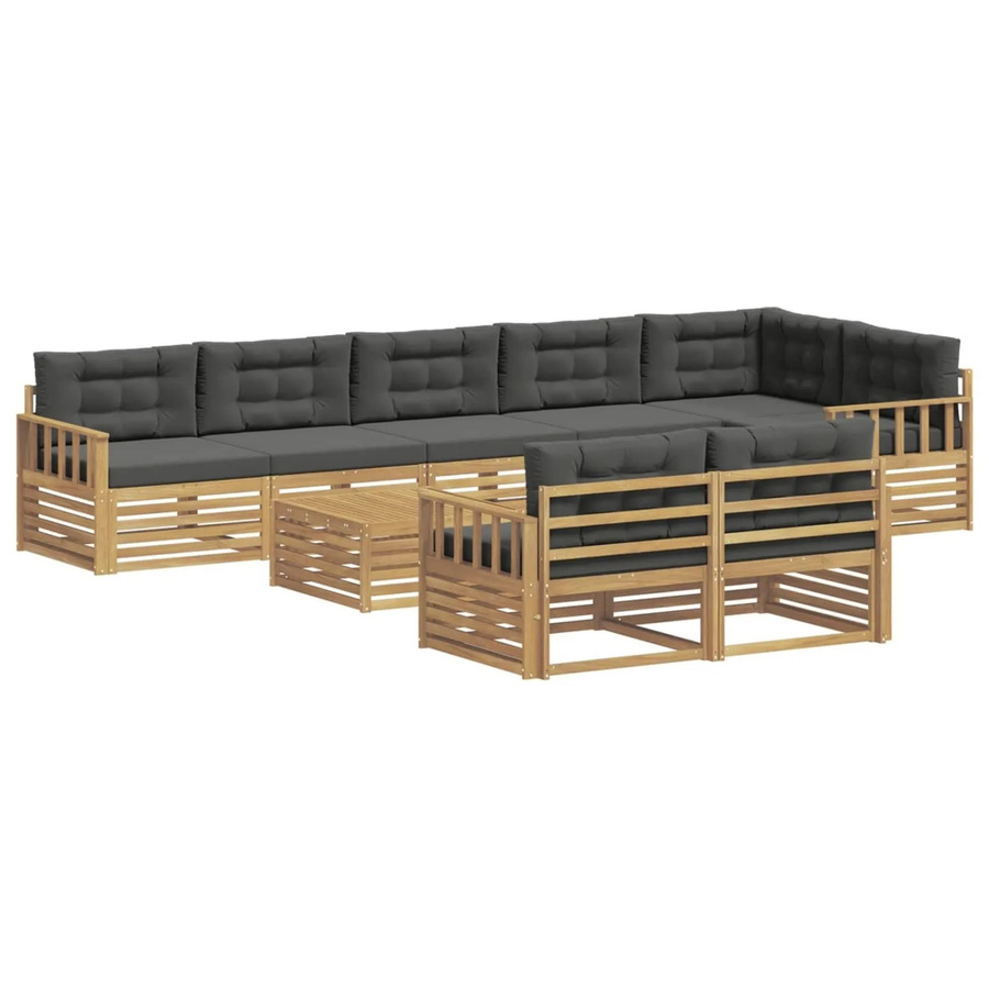 vidaXL Outdoor-Sofagarnitur 9-teilig aus Akazienholz und Polyester in Anthrazit-Weiß - Bild 2