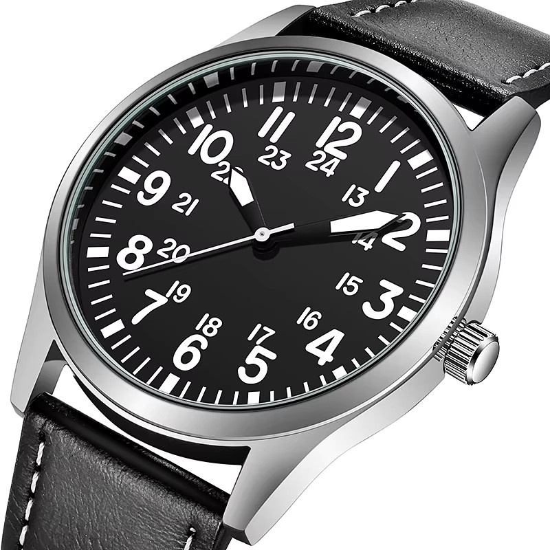 TPW Analoguhr, Edelstahl, Leder, Schwarz, 42 mm, Unisex - Bild 2