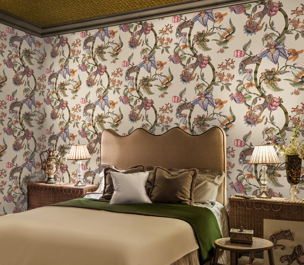 Cole & Son Tapete Protea Panthera in Stone und Multicolour mit Grüntönen - Bild 1