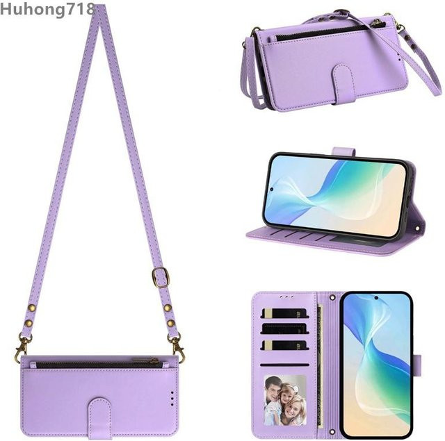 Xiaomi Klapp-Lederhülle mit Münzbörse und Reißverschluss als Umhängetasche für Xiaomi 10T 11T 12T 13T 14T 15T 17T Pro Lite 5G, Farbe: Purple, unterstützt kabelloses Laden - Bild 1