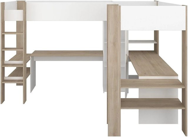 Vente-unique Hochbett Lascano für Kinder in Weiß mit Treppe - Bild 1