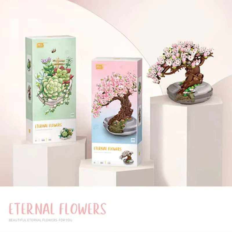 AMAZINGBLOKS Mini-Pflanzen-Bonsai-Baustein-Set, Kirschblütenbaum im Topf, Blumenstrauß-Modell - Bild 3