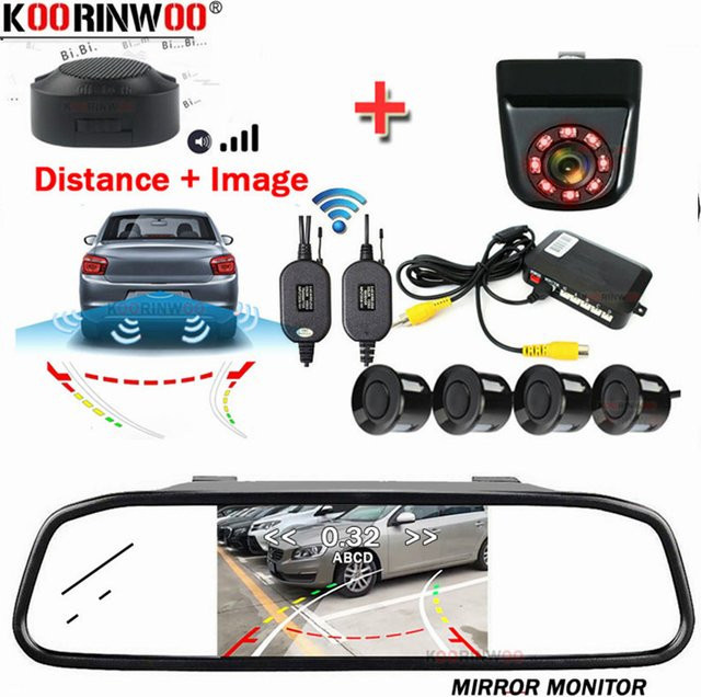 Koorinwoo Kabelloses Parksensor-Set mit dynamischer Autokamera und Weitwinkel-Auto-Detektor in Schwarz - Bild 1