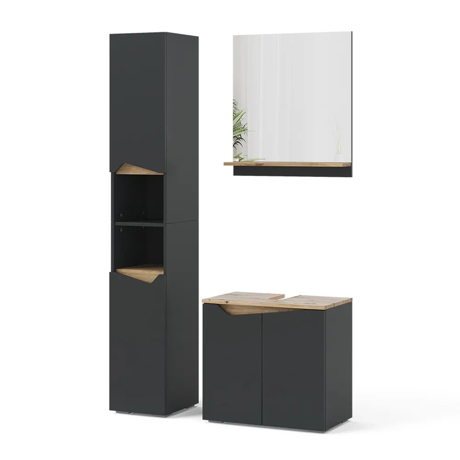 Vicco Badmöbel-Set Marelle 3-teilig in Anthrazit und Eiche mit Hochschrank - Bild 3