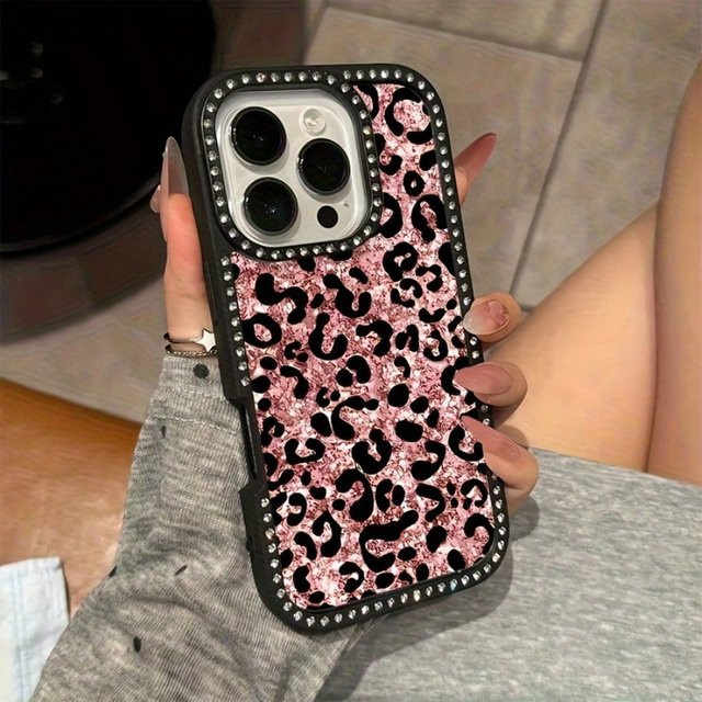 Handyhülle mit rosa Leopardenmuster und weichen TPU-Kanten für iPhone 11 bis iPhone 17 Pro Max in Pink und Schwarz - Bild 1