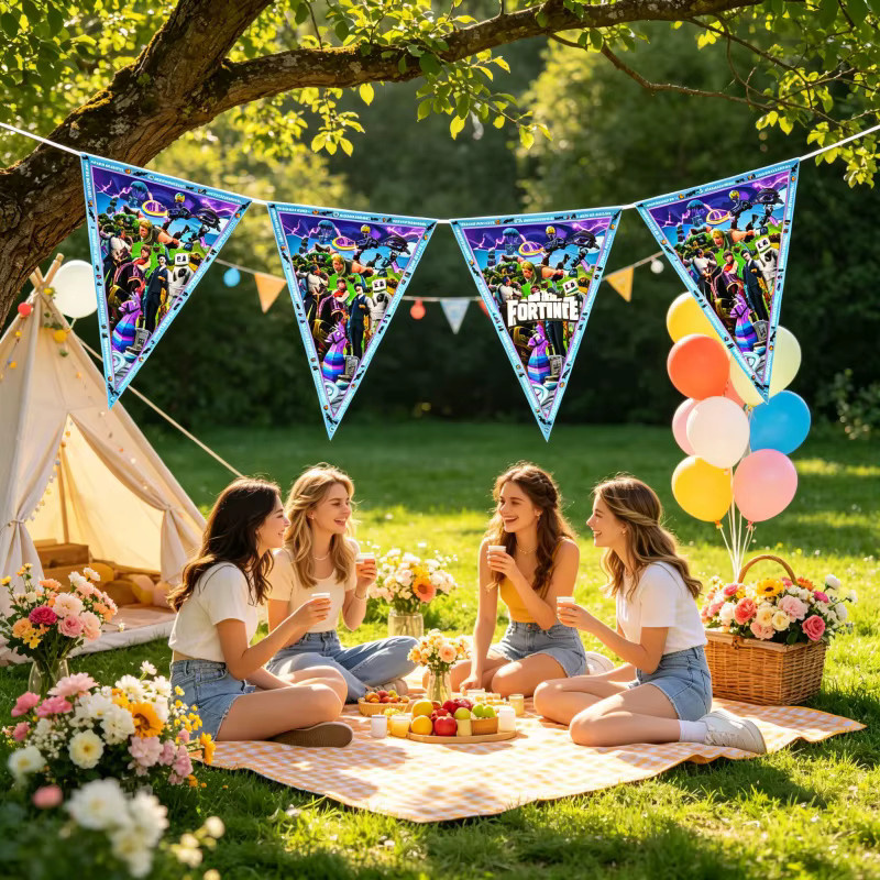 Fortnite Papier-Girlande mit bunten Wimpeln als dreieckige Wimpelkette zur Dekoration für Party, Hochzeit und Feiertage - Bild 3