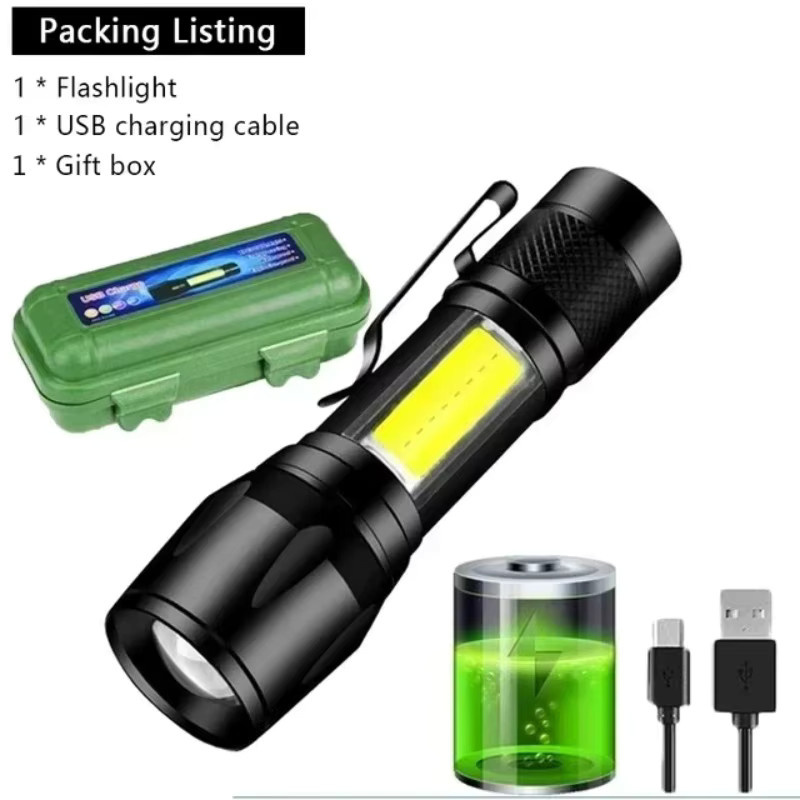 XIWANGFIRE Mini-LED-Taschenlampe mit COB und XPE, USB-aufladbar, schwarz, mit Zoom und Stiftclip - Bild 6
