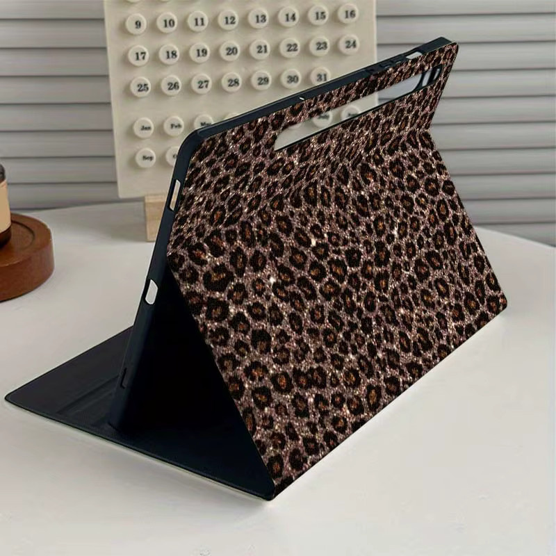 Samsung Galaxy Tab S9 S10 S8 S7 S6 FE Plus Lite Schutzhülle mit Retro Leopardenmuster in Multicolour und faltbarer Abdeckung - Bild 2