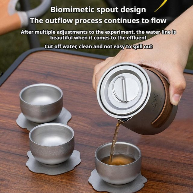 Ti+ Camping Kaffeetasse und Teetasse aus doppelwandigem Material in Silber mit tragbarer Aufbewahrungstasche - Bild 1