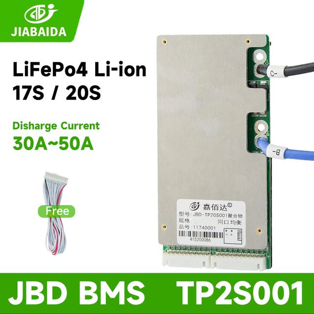 JIABAIDA BMS JBDBMS Lithium-Batterie-Balancer für Li-Ionen und LiFePo4 mit Temperatursensor, 17S 20S, 30A 40A 50A Dauerdurchfluss - Bild 1