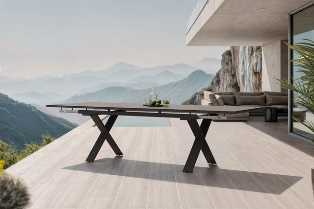 OUTFLEXX Toronto Ausziehtisch in Anthrazit Matt aus Aluminium und Spraystone mit Schubladenauszug, B/T: 180 bis 280 x 100 cm - Bild 1