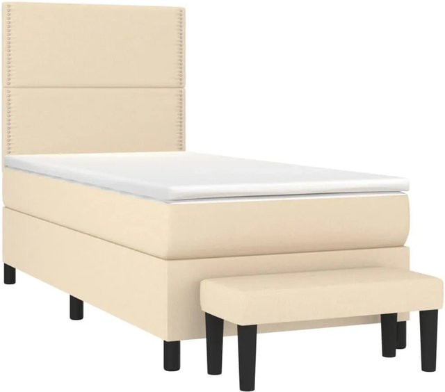 vidaXL Boxspringbett Hybrid mit Matratze und Taschenfederkern in Creme/Beige, B/T/H: 90 x 200 x 118 cm - Bild 1