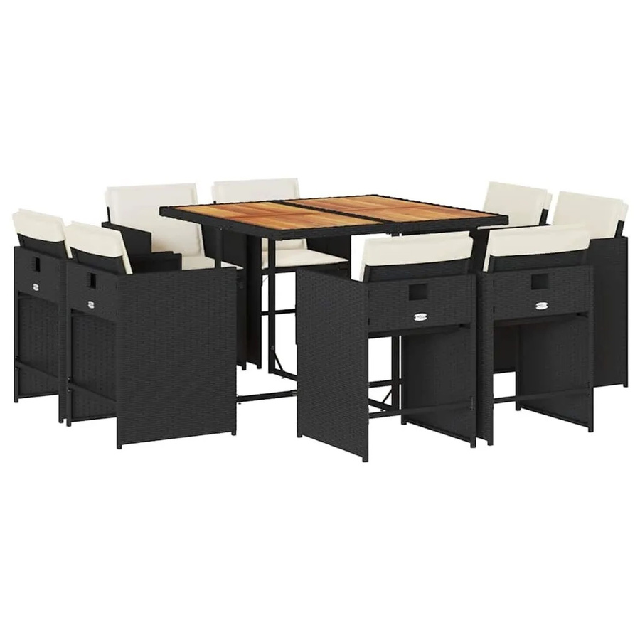 vidaXL 9-teilige Garten-Essgruppe aus Poly-Rattan und Akazienholz mit Kissen in Schwarz und Braun - Bild 2