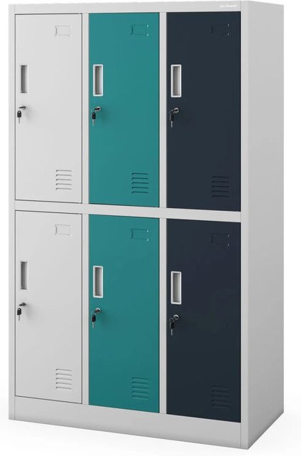 JAN NOWAK Schulspind IGOREK mit 6 Fächern aus Stahl, Grau-Blau, B: 90 cm, H: 150 cm, T: 45 cm - Bild 1