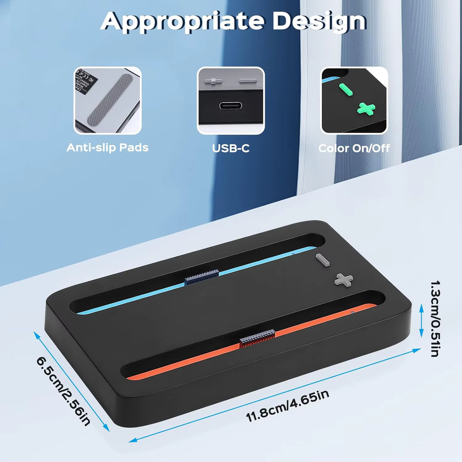 JazPlate Ladestation für Nintendo Switch 2 Joycons mit LED-Anzeige und USB Typ-C Ladekabel in Schwarz - Bild 5