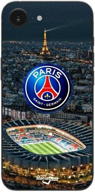 Maniacase Handyhülle für iPhone 16E mit PSG Logo, Stadion und Eiffelturm in Schwarz - Bild 1