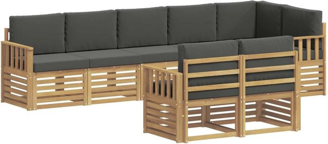 vidaXL Outdoor-Sofagarnitur 8-teilig in L-Form aus Akazienholz mit Polstern in Anthrazit und Weiß - Bild 1