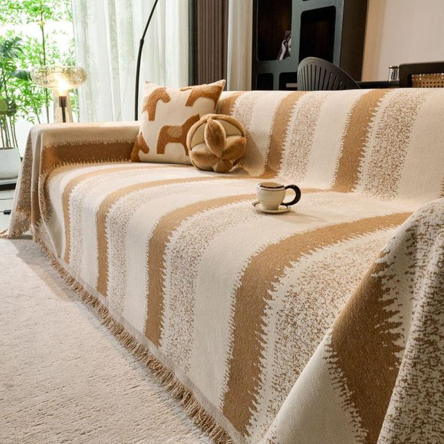 Universeller Chenille Sofabezug mit Jacquard-Struktur, gestreift, B/T: 180 x 130 cm - Bild 1